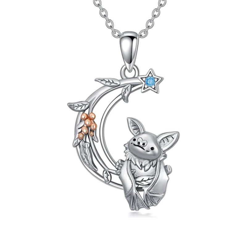 【Hottest Trends】New Retro Dark Style Unique Design Moon Hollow Bat Star Diamond Pendant Necklace Women