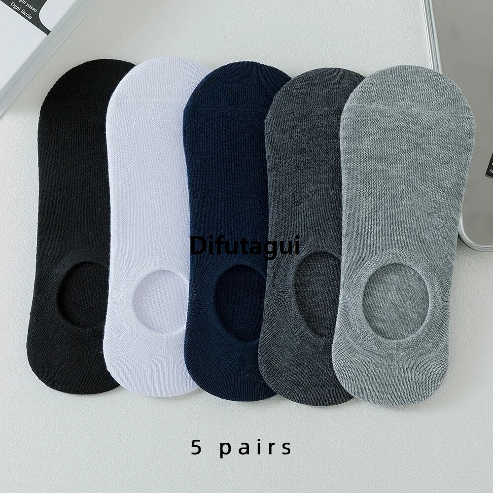 Difutagui Hot Selling ANKLE ANTI SLIP BOAT SOCKS MENS DOUBLE 5 STEALTH Luxury AND SLIPPERS, COTTON SILICONE SUMMER SOLID COLOR MENS