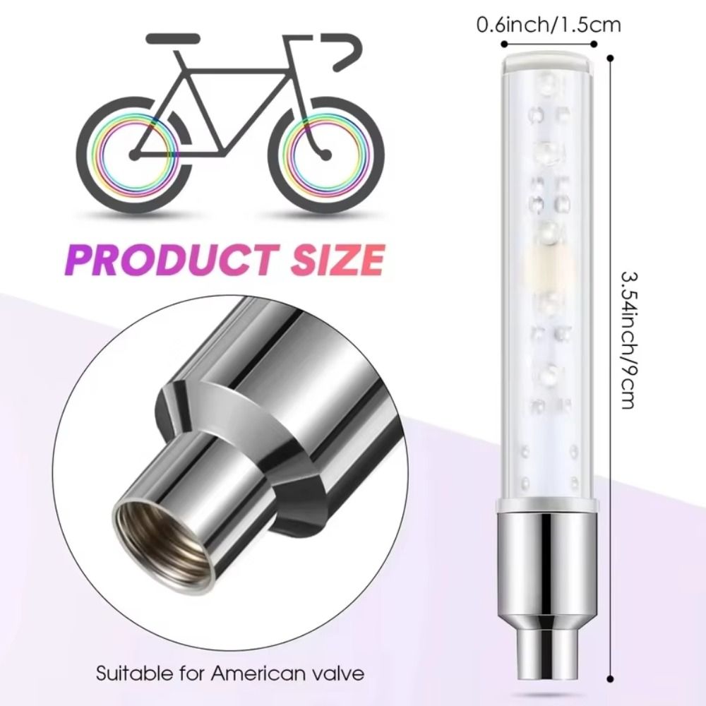 2PCS New Plastic Bike Wheel LED Lights Multicolor Dazzling Valve Stem Caps Bicycle Tire Lamp Outdoor