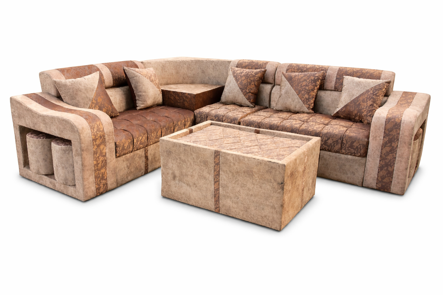 Royal Designed L Shaped Sofa Set For Living Room Office with Tea Table Cushion and Sitting Muda Sets,Grey