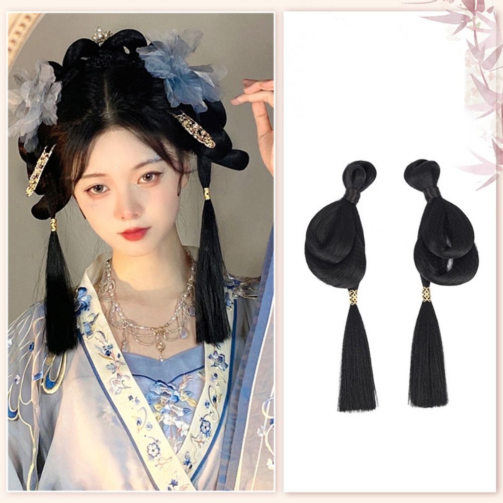 Cute Fluff Natural Vintage Synthetic Photo Studio Women Ancient costumes Ancient Traditional Hanfu Wig Chinese Hair Bun Retro Black Chignon Princess Cosplay Wig