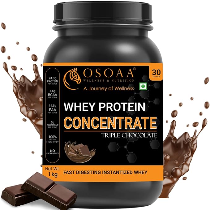 OSOAA 100% Whey Protein Powder 1kg Triple Chocolate for Men Women Rich Amino Acid Profile 24.3g Protein 14.7g EAA BCAA Glutamine 30 Serving