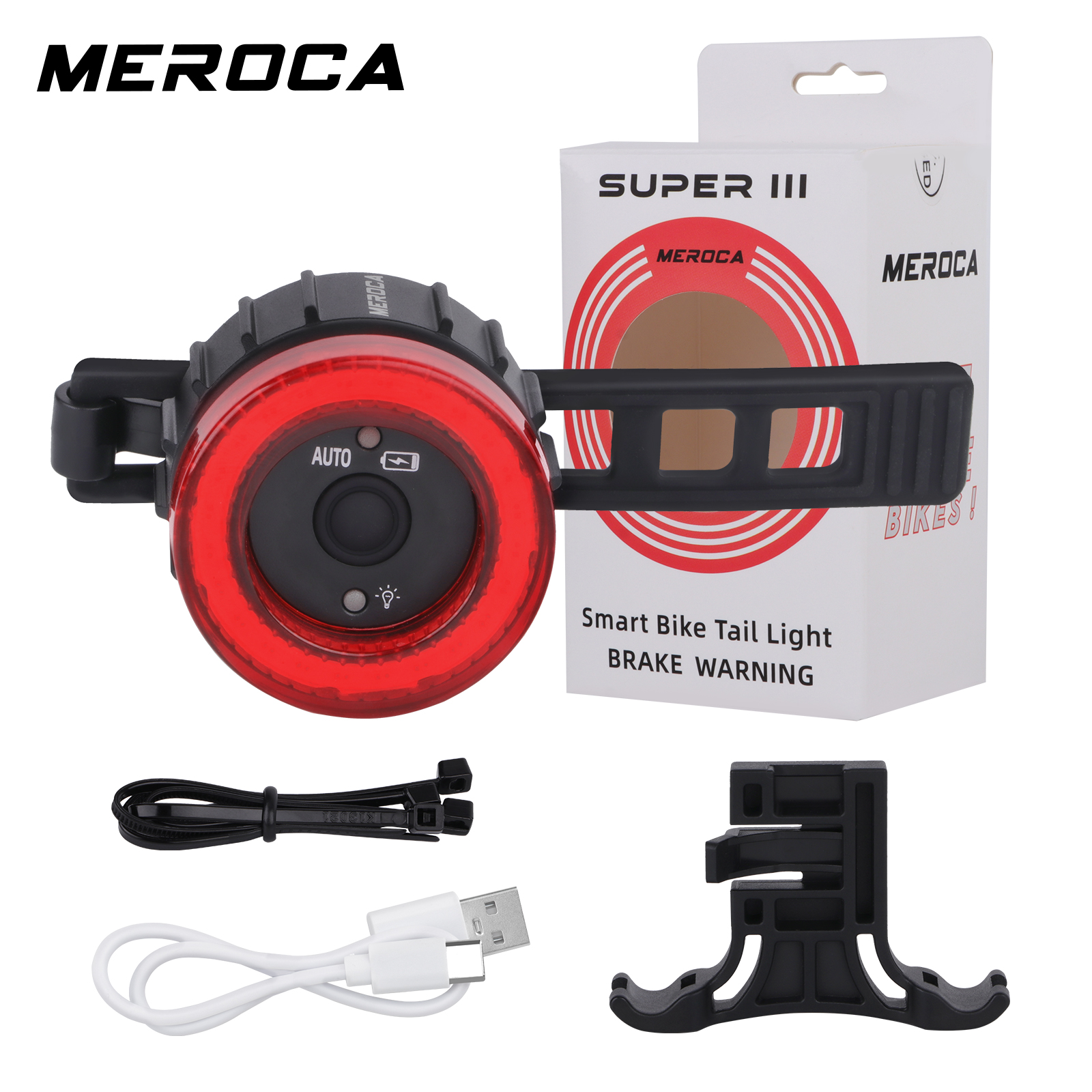 MEROCA Bicycle Rear Light USB Charging High Visibility Multifunction Flashing With Brake Sensor Tail Light MTB Road Bike Lamps Bles Online
