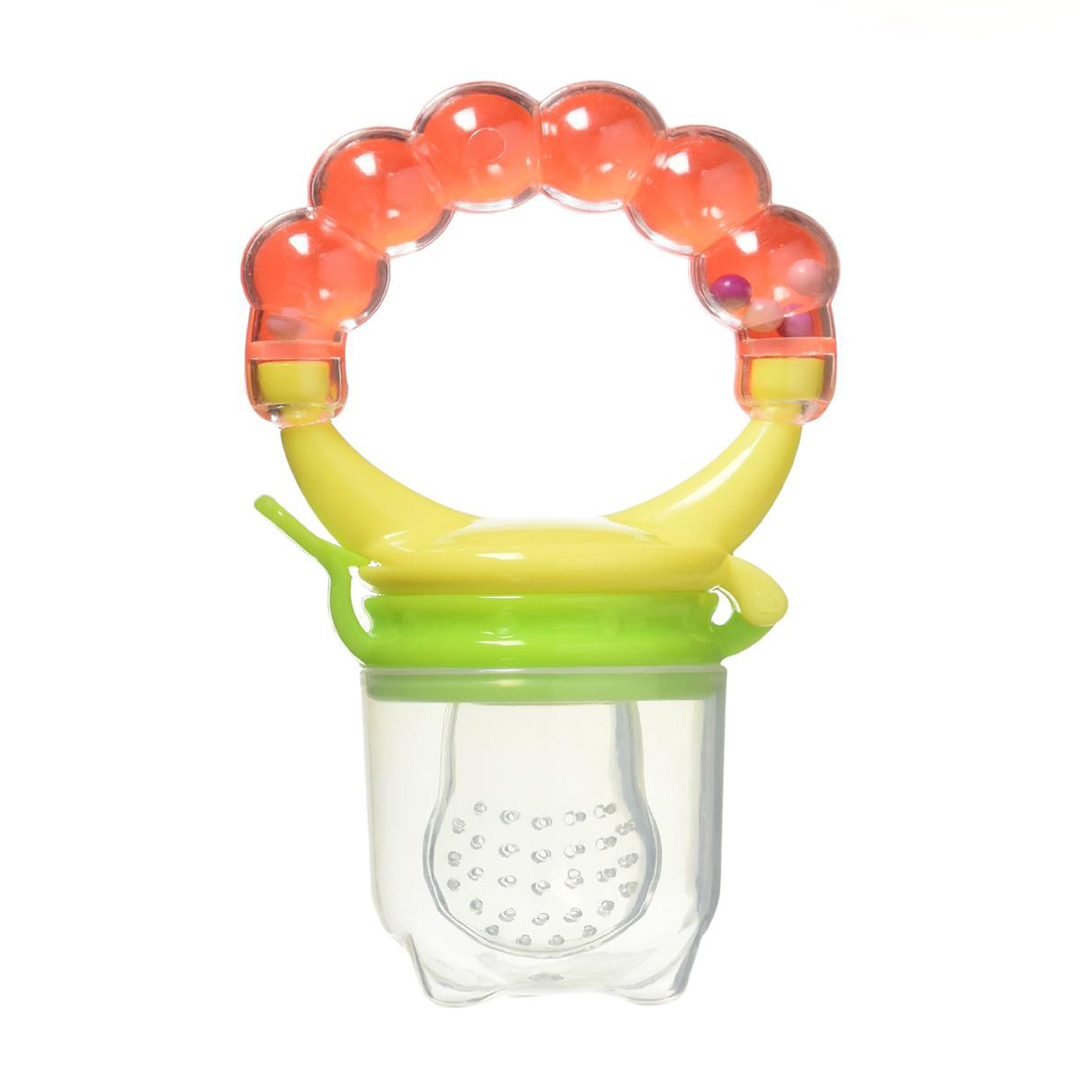 (1 PC) Baby Fruit Feeding Nipple for Kids with Ring 5 Months+ BPA Free 100% Natural Extract Food Grade, Easy to Grip Easy to Carry Vegetable Nibbler Pacifier for Babies Rattle Handle Teething Toy Feeder for Infant Safely Self Feeding