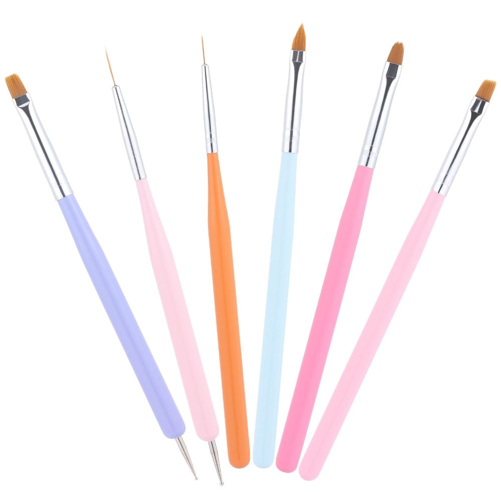 6Pcs Durable, Colorful Nail Art Brush Set Manicure Drawing Cleaning Dotting Pen Liner Brushes Gel Polish Acrylic Nails Painting Brush Home DIY Salon Gifts
