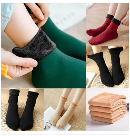Pack of 4 (2 Pairs) Women Velvet Fur Inside Winter Socks - Multicolor