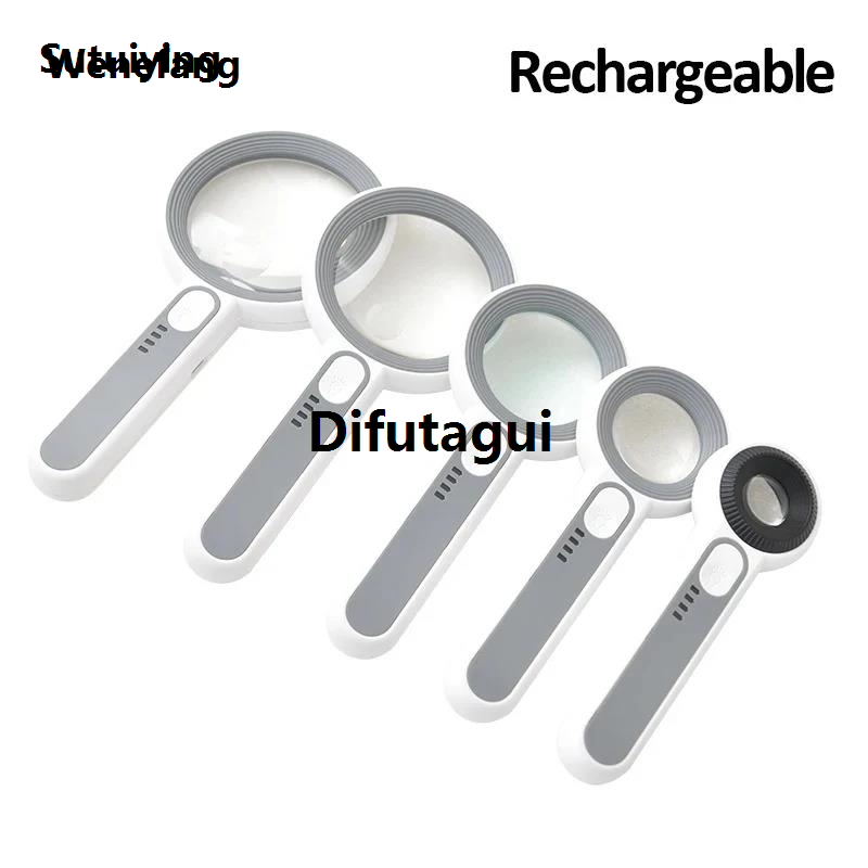 Difutagui Wenefang Sutuiying 1PC Illuminated Magnifier Handheld3 Lighting Modes Rechargeable Magnifying Affordable High Quality Sales promotion Glass for Seniors Reading Jewelry Watch Reading Loupe