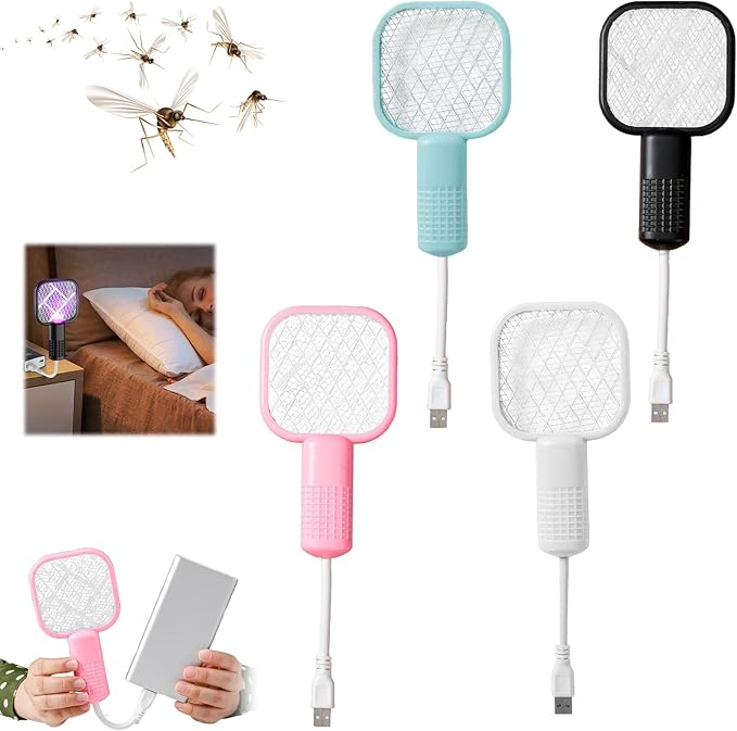 2-in-1 Rechargeable Electric Fly Swatter Racket | USB Bug Zapper with 5-Layer Safety Mesh for Indoor & Outdoor Use - Mosquito/Insect Killer Trap for Home, Office, Camping