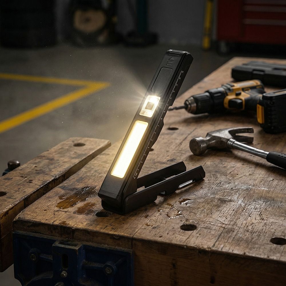 Camping Torch Red Blue Warning Folding COB Flashlight Magnetic Base Folding Design Rechargeable LED Light Strong Light COB LED Warning Mode Light Camping Use