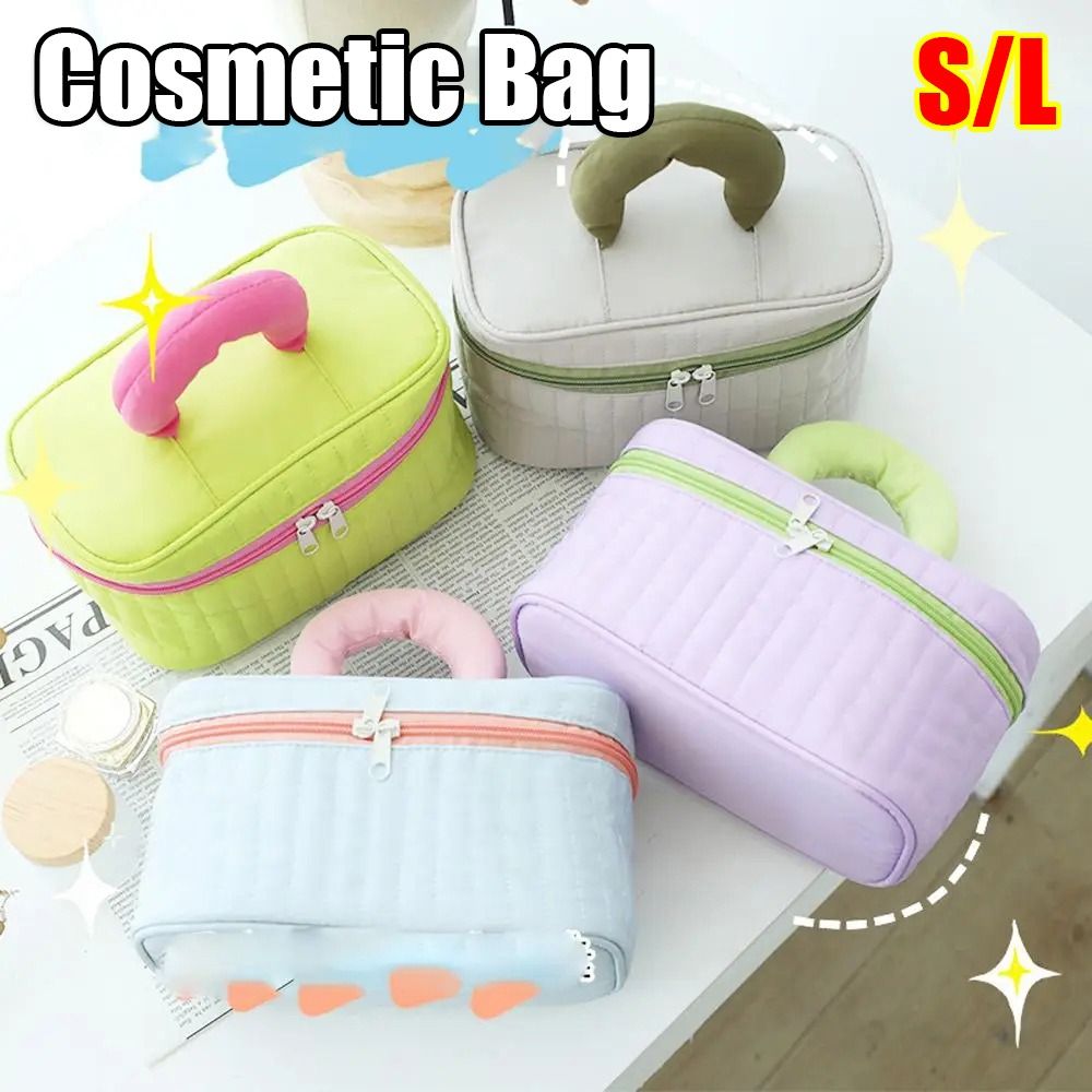 1Pcs Portable Square Triangle Cosmetic Bag Candy Color Vintage Skincare Storage Bag Large Multifunctional Travel Toiletry Bag