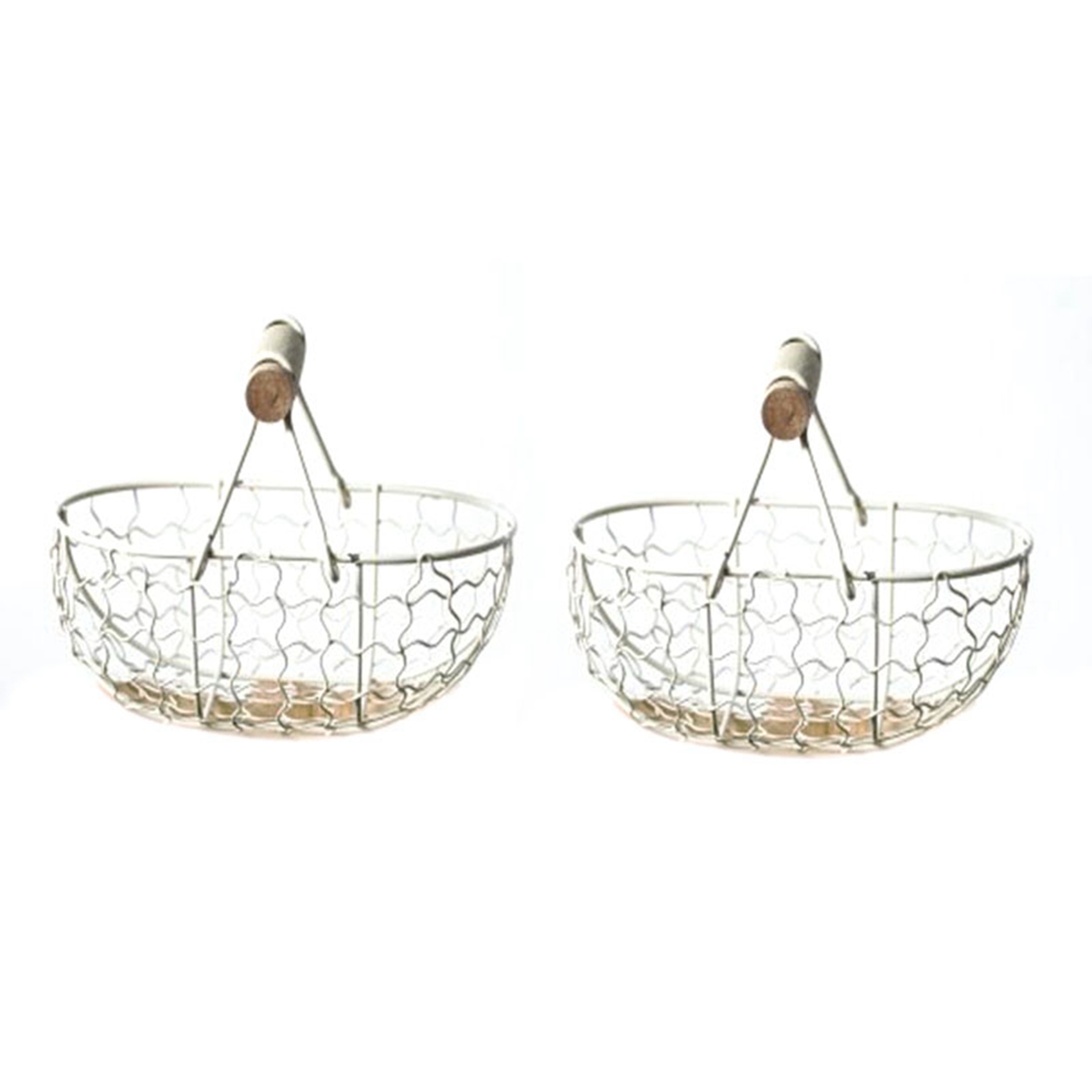fasdaga 2X Wooden Handle Metal Retro Basket Portable Multi-Function Vegetable Fruit Egg Groceries Practical Storage Basket White