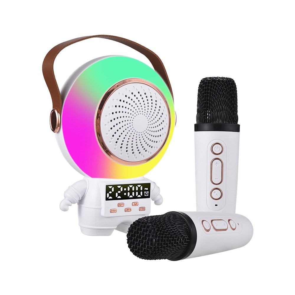 X64 Mini Karaoke Machine: Compact Astronaut-Shaped Bluetooth Speaker and Microphone Set - A Portable Party Companion with LED Color Light