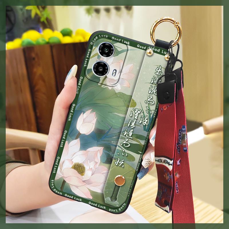 Wristband old lady Phone Case For MOTO G34 5G Back Cover Shockproof Lanyard Silicone ring for mom Kickstand Anti-dust