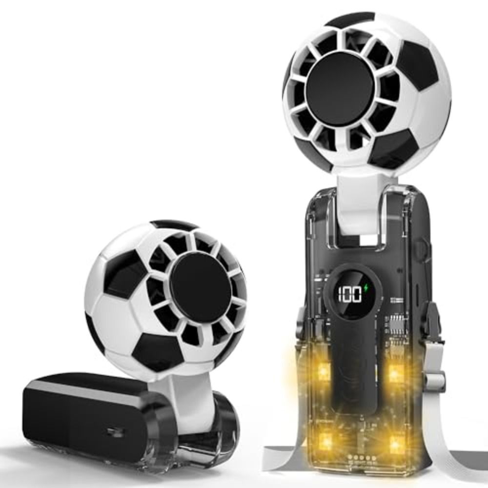 Handheld Device 100 Levels Speed Soccer Theme Fan LED Display Screen Small Size Smart Fan Creative Design Cooling Effect Portable Turbo Fan Travel Use