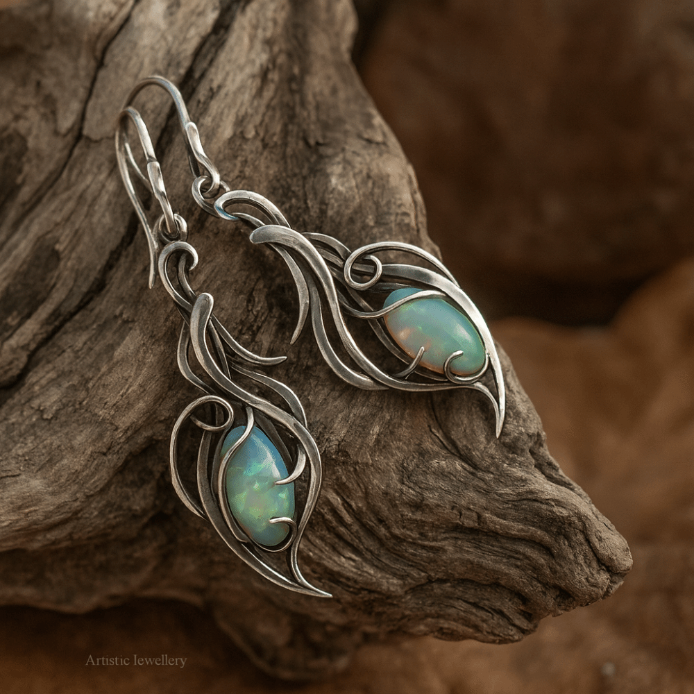 1 Pair New Silver Color Pendant Earrings Opal Pendant Elegant Silver Color Earrings Bohemian Style Elegant Jewelry Special Occasions