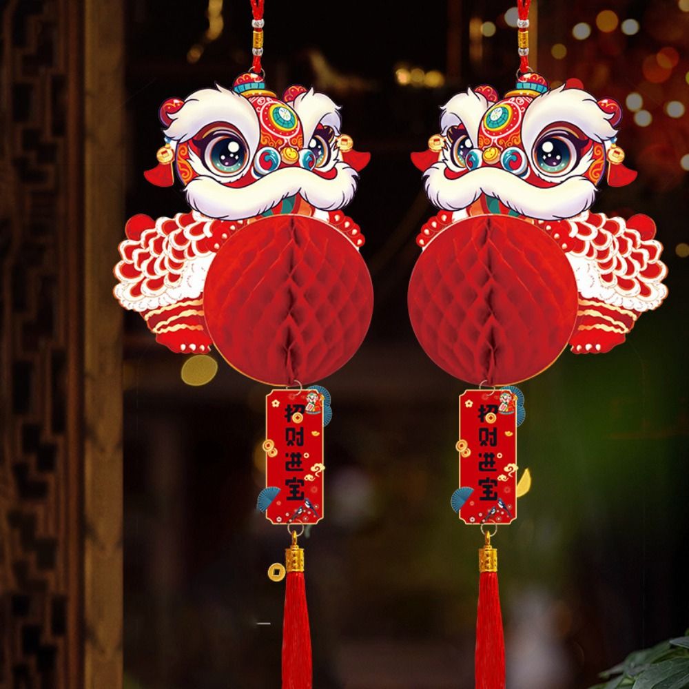 Creative Plastic Red Lantern Red Paper New Year Pendant Lucky Charm Chinese Style Hanging Lantern New Year