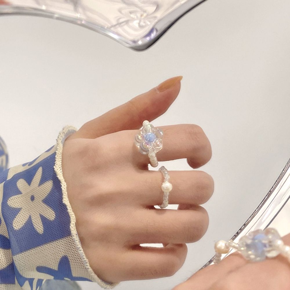Sweet 2pcs/set Bead Girls Individual Fashion Jewelry Index Finger Ring Rings Set Flower Ring