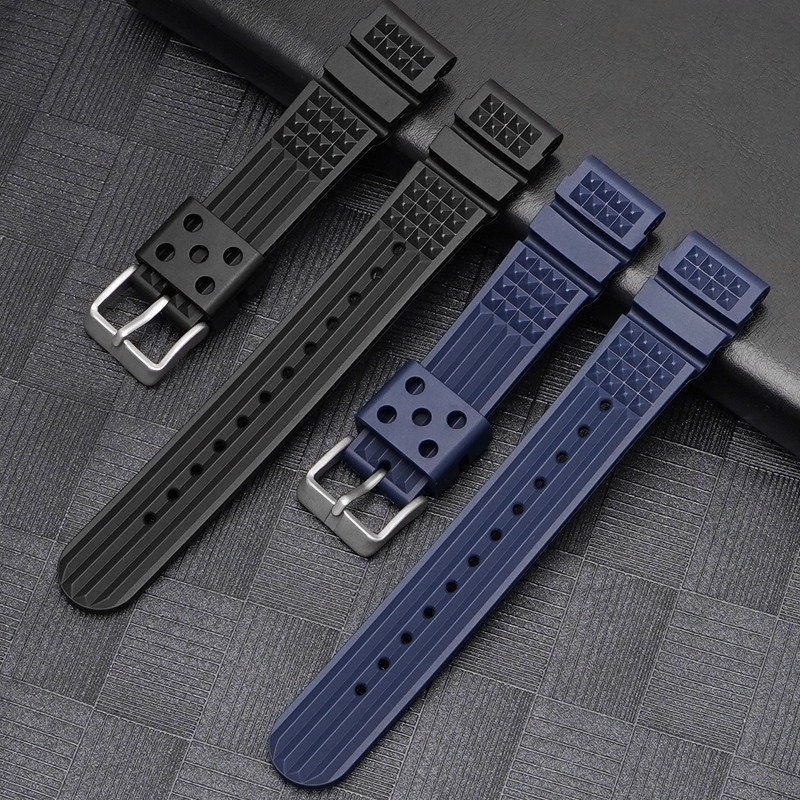 HOT 20mm 22mm Waffle Rubber Strap Belt Stainless Steel Buckle Men Sport Waterproof TPU Replace Watch Band for Seiko for Citizen Blue