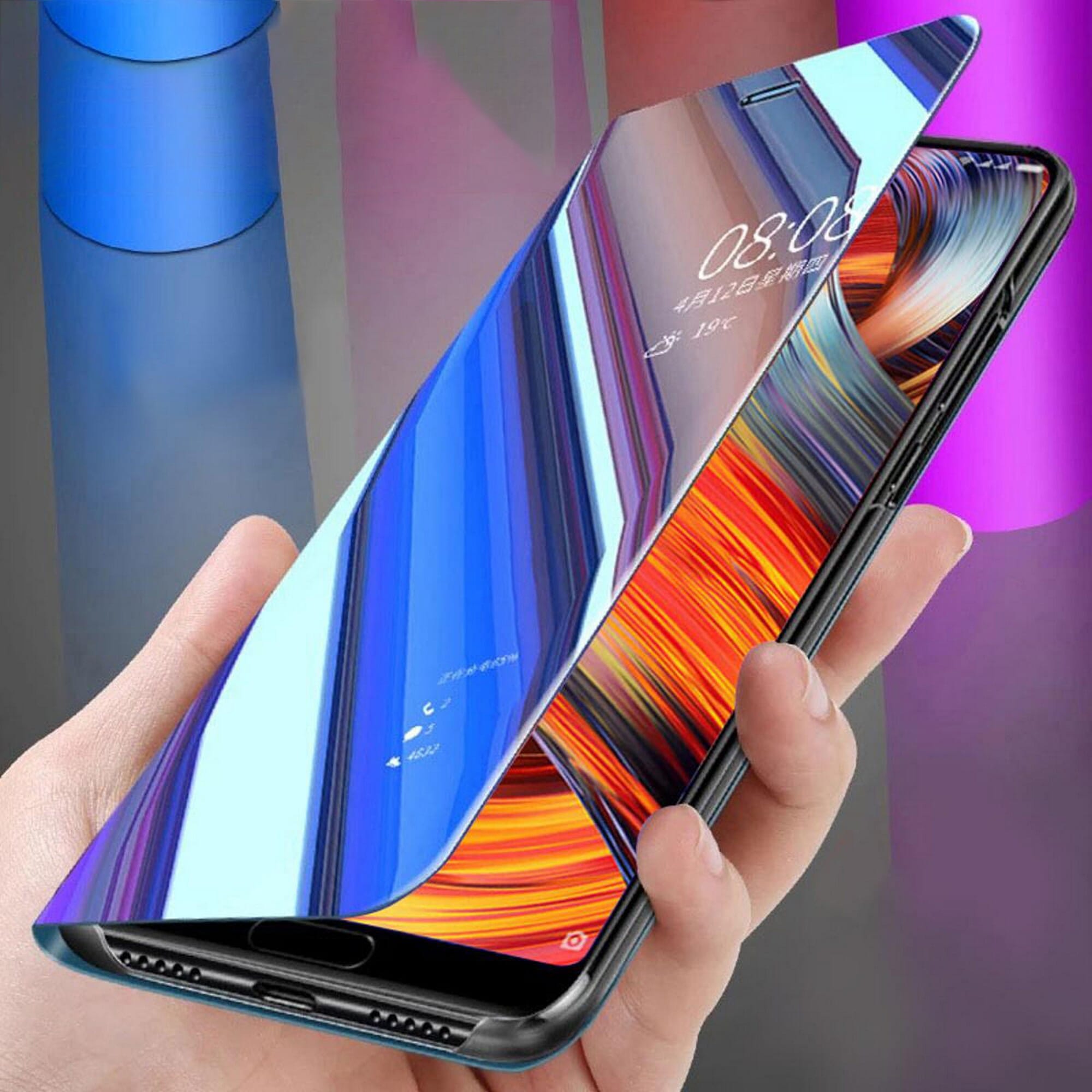 Biruiqu For OPPO F17 Pro Soft Hard Shockproof Flip Stand Mirror Case Cover