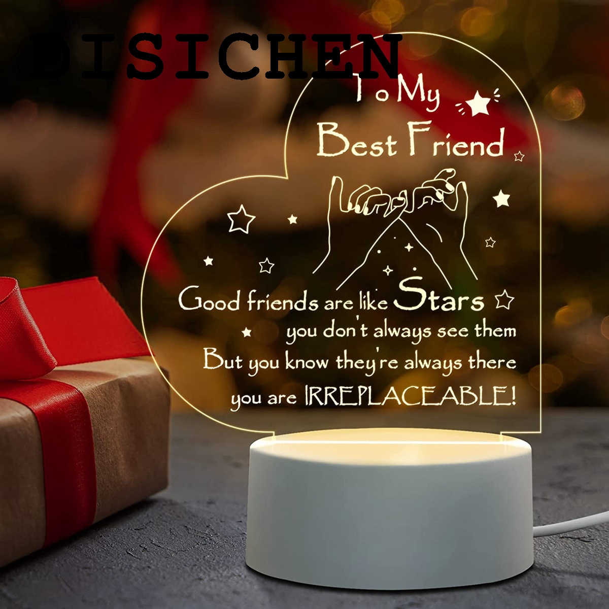 DISICHEN Sales promotion 1pc Friendship Gifts For Women Friends Engraved Night Light Bestie Friends Female, Friendship Lamp Present For Birthday Chrismas
