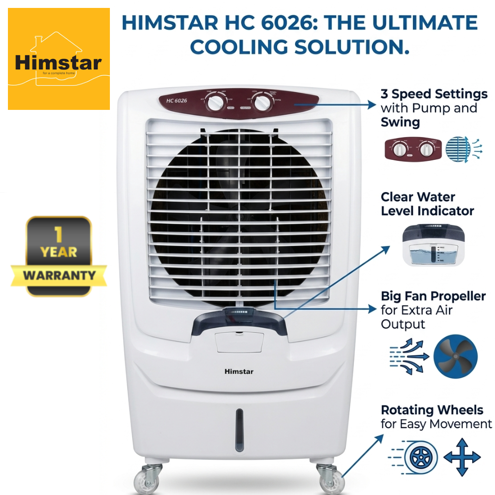 Himstar 60 litre cooler HC-6026 3800 cu m air flow with auto valve water inlet
