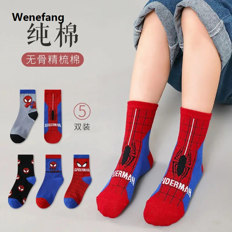 Wenefang Disney Baby Socks Spiderman Cartoon Anime Hero Cotton Boys Tube Socks Children Autumn Winter Kids Socks Random 1pair