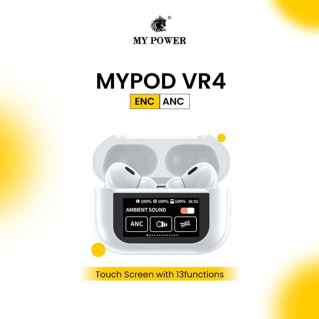 VR4 TWS Earbuds with Touch Screen | ANC + ENC | Bluetooth 5.3 | Digital Display | 24H Playback