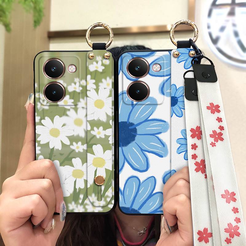 Wrist Strap Fashion Design Phone Case For Xiaomi17 Anti-knock Flower Wristband Silicone Kickstand Durable Back Cover