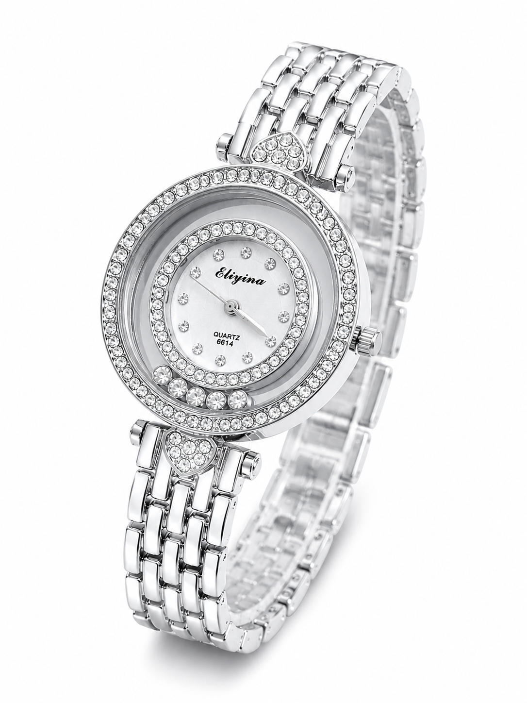 Eliyina Luxury Gold Moving Crystal Watch for Women - Golden Stainless Steel Jewelry Bracelet Watch Dancing Diamond Designer Dial