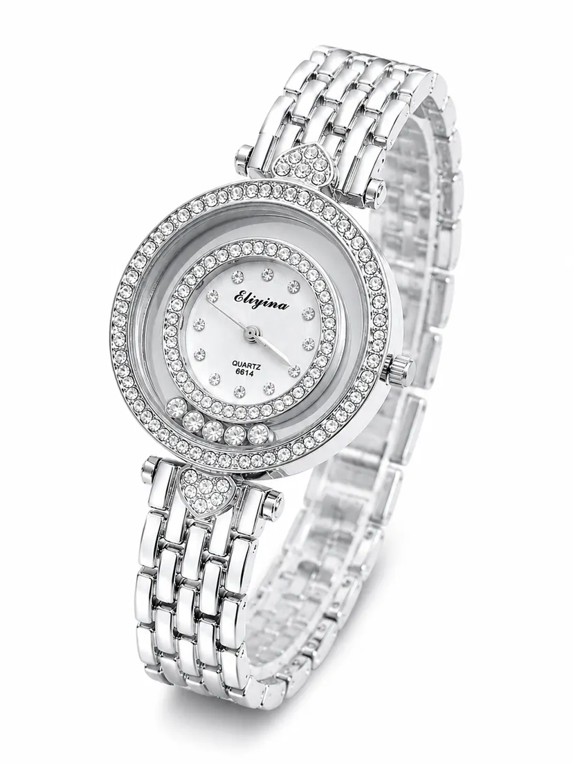 Eliyina Luxury Gold Moving Crystal Watch for Women - Golden Stainless Steel Jewelry Bracelet Watch Dancing Diamond Designer Dial