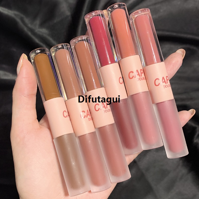 Difutagui Profesional Double Headed Lip Glaze Chestnut Lip Mud Long Lasting Hot Selling Moisturizing Waterproof Sweatproof Matte Lipstick Korean Cosmetics