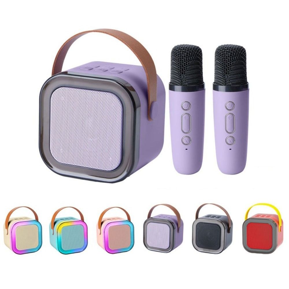 Integrated Bluetooth Audio Mini Karaoke Machine with /2 Wireless Microphones K12 Portable Bluetooth Speaker RGB Light Fun Toys Karaoke Microphone Family Singing