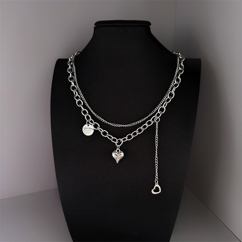 【Mega Sale】Double-layer Hip-hop Hot Girl Sweet Cool Style Love Necklace Niche High-grade Sense Round Brand Tassel Clavicle Chain