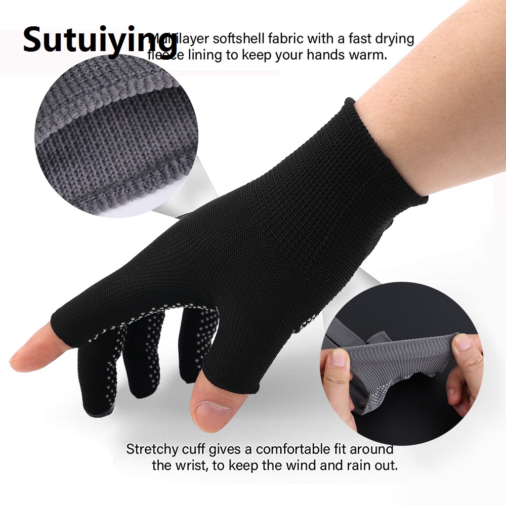 Sutuiying 1 Pair Men Women Summer Outdoor Sport Anti-slip Sunscreen Half-finger Gloves / Breathable Fingerless Gloves