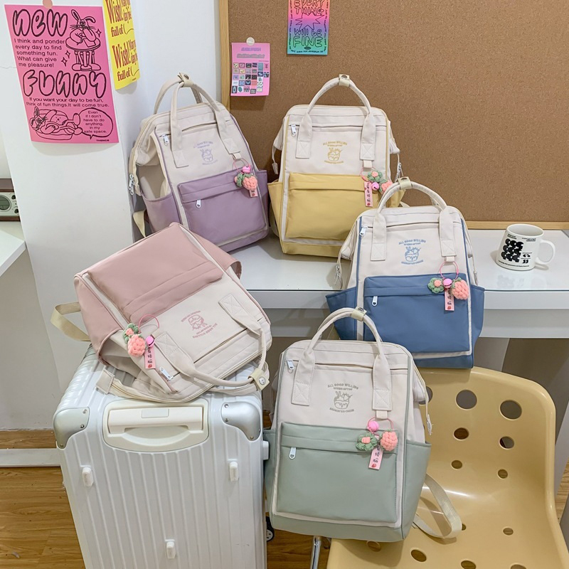Durable Nylon Laptop Backpack High Quality Lightweight Waterproof Student Bookbag School Backpack Contrasting Colors Schoolbag CF8