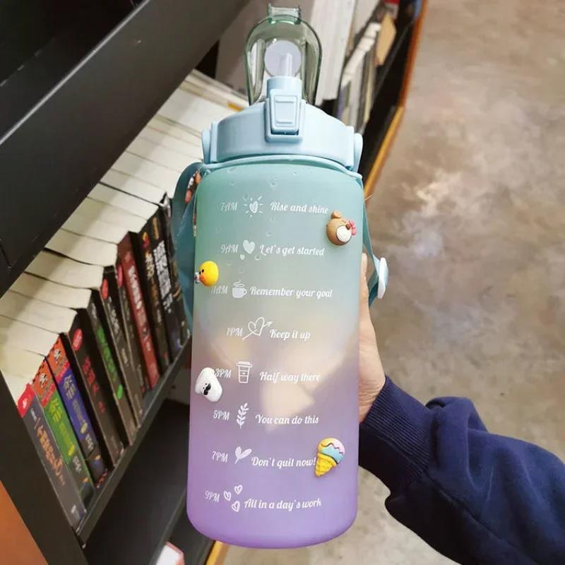 Bottle fitness, cup kettle, water bottle 2 girls and bottle drinking water plastic, boy liters, excitation straw, 1 pc.
