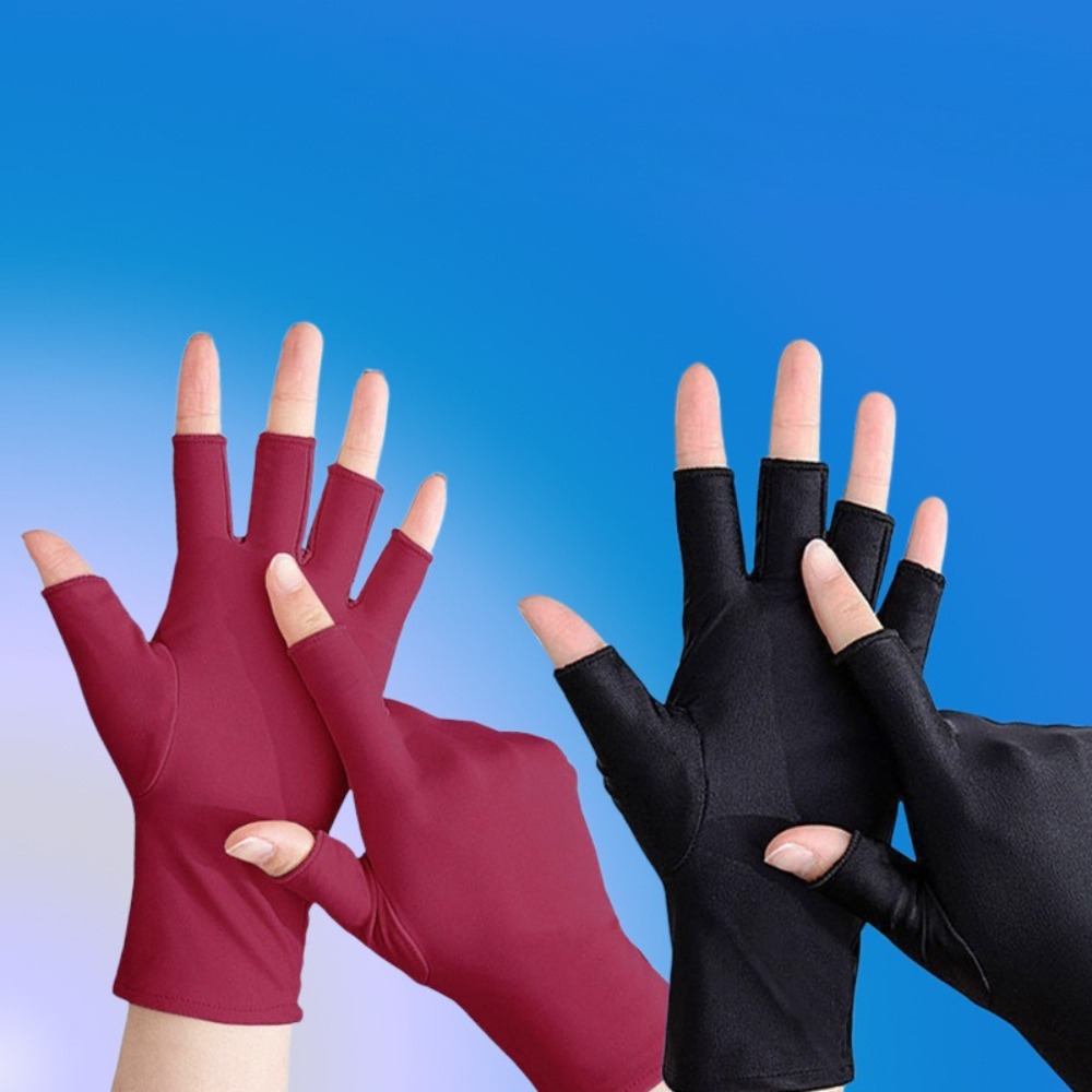 New Half Finger Sunscreen Gloves Anti-UV Highly Elastic Ice Silk Gloves Breathable Nail Art Mittens Gift