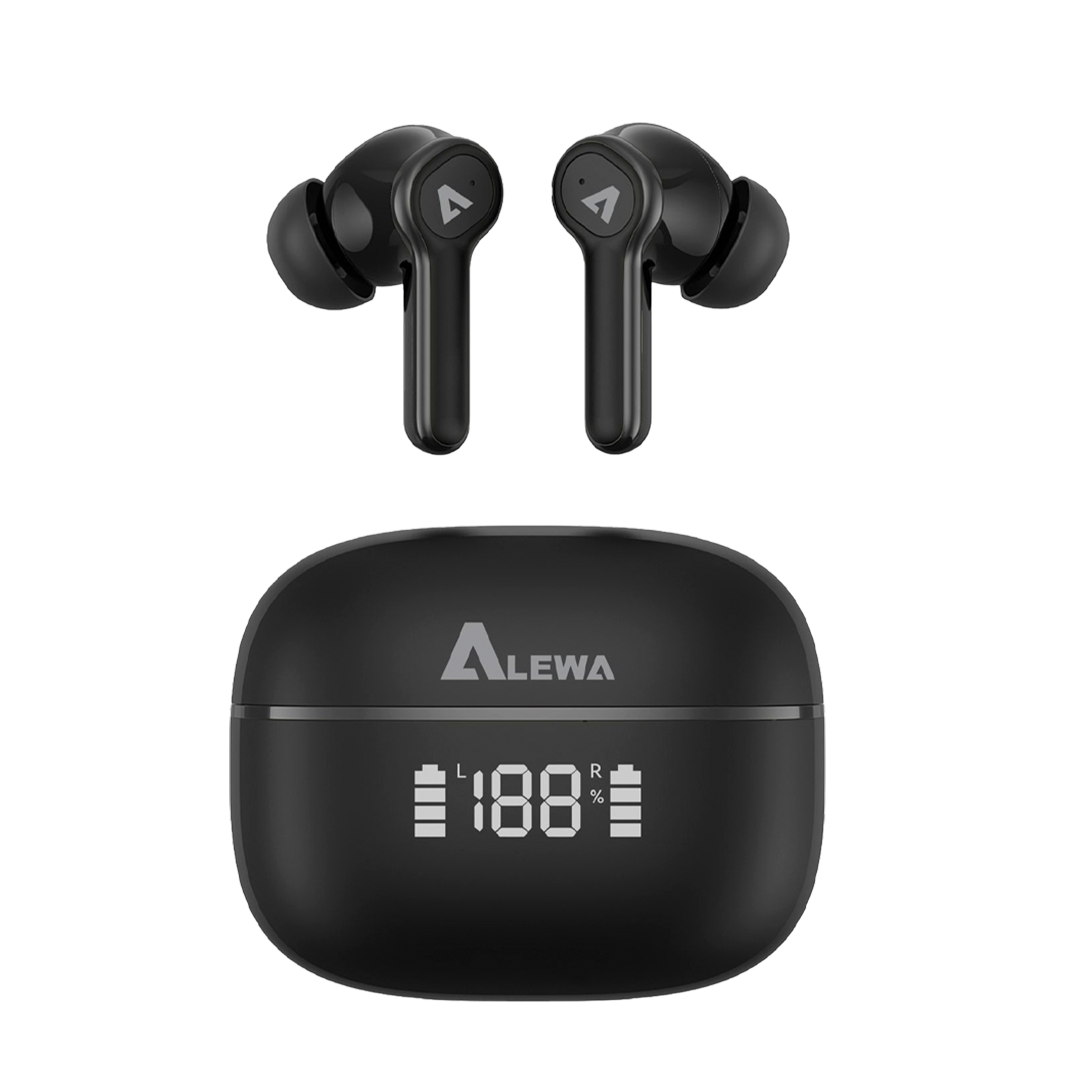 Alewa BassBuds ANC + ENC | 4 Mics Clear Calling | 50ms Low Latency | Gaming Mode & 3 Equalizer Modes | Bluetooth 5.3 True Wireless In Ear Earbuds | Digital Display