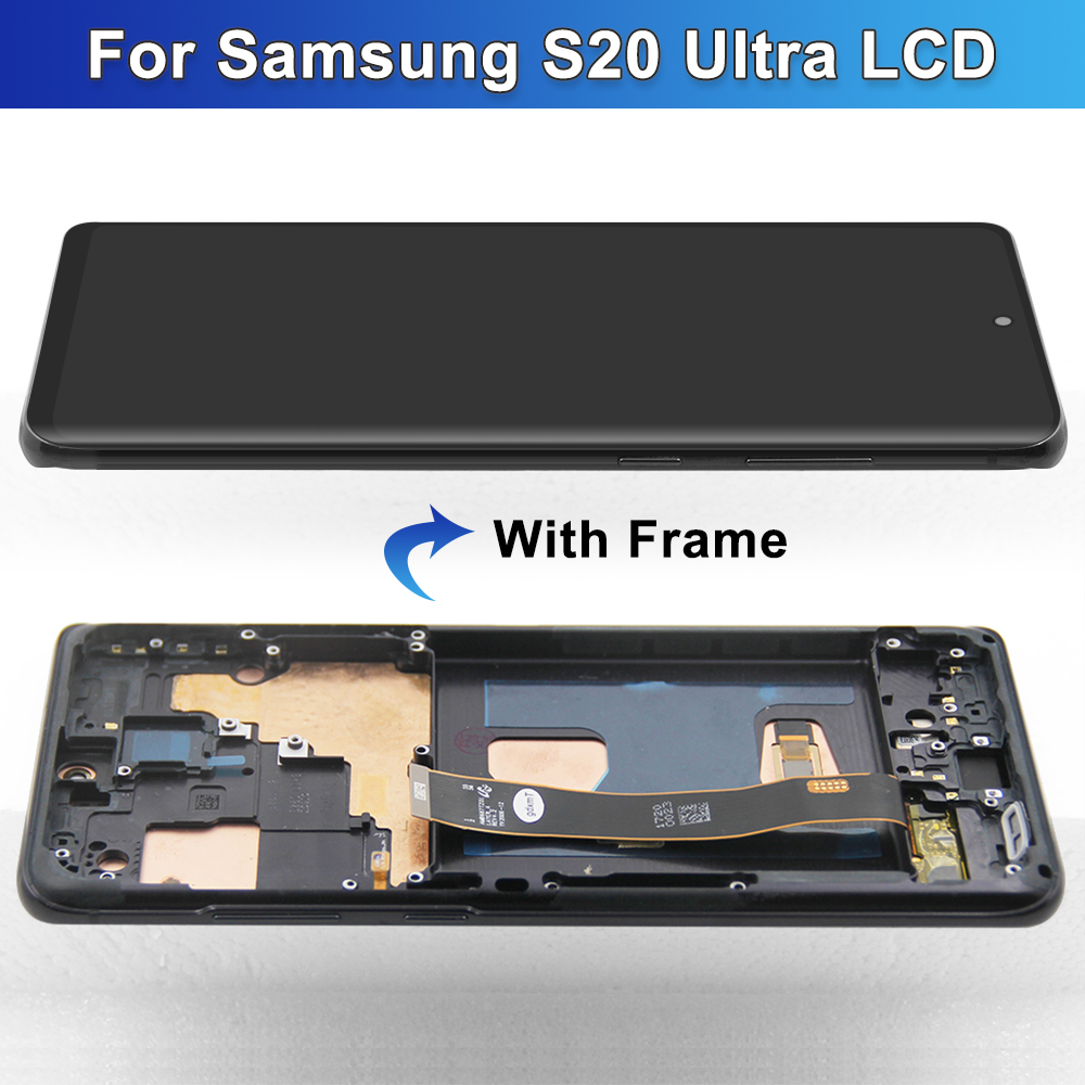 HOT AMOLED S20 Ultra Screen With Frame, for Samsung Galaxy S20 Ultra G988B G988B/DS Lcd Display Digital Touch Screen Assembly