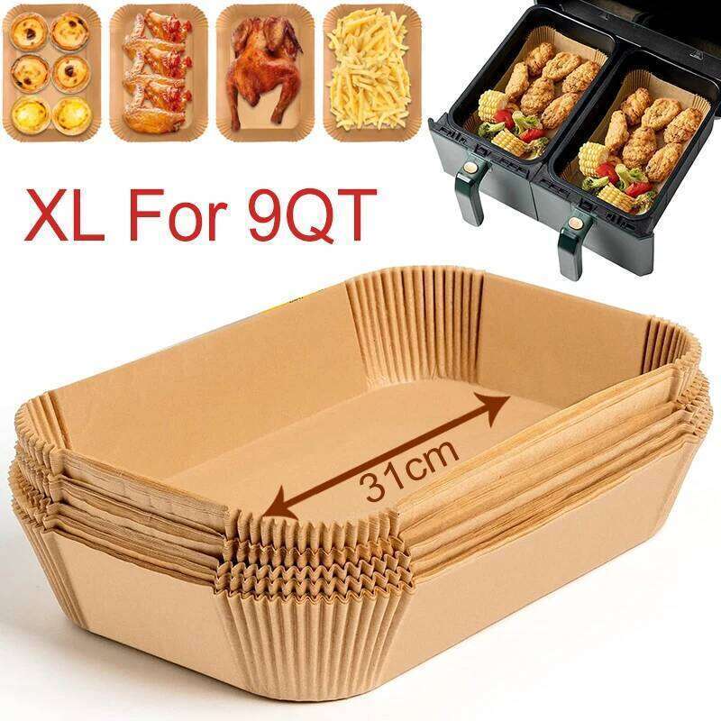 Large Rectangle Air Fryer Disposable Liner 31 cm Nonstick Airfryer Parchment Special Baking Paper for 3-9QT Cooking Basket