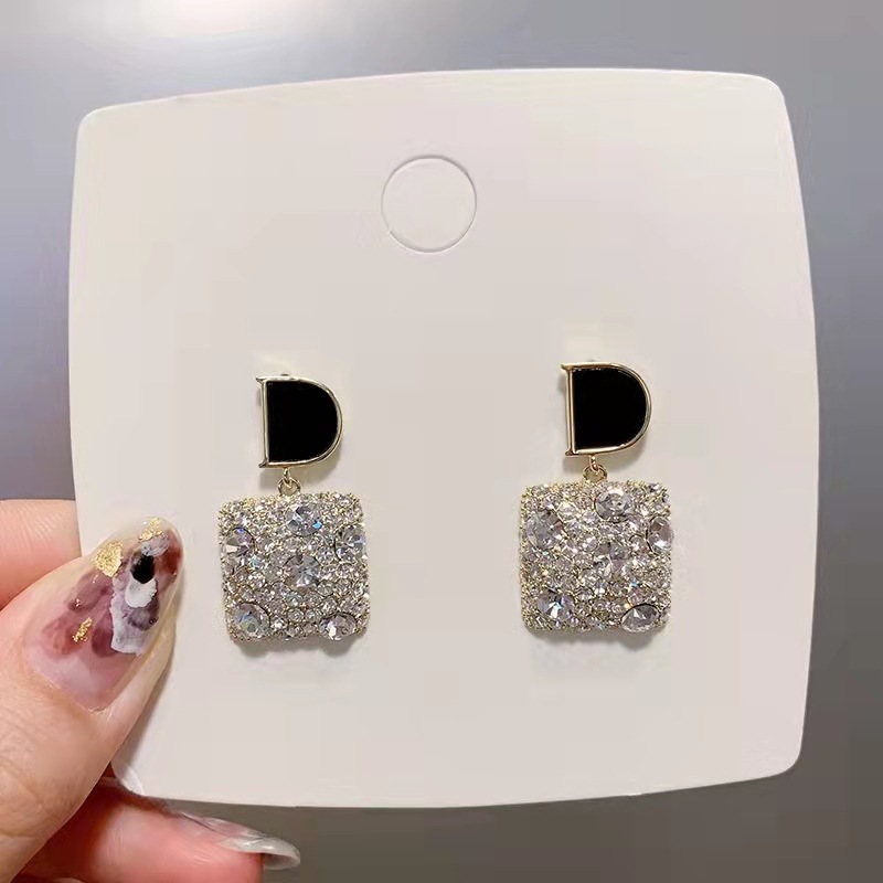 【New Arrivals】Silver Needle Black Oil Dropping Round Earrings for Women Elegant Long Rhinestone Simple Earrings for Women