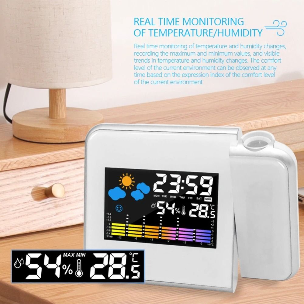 Smart LED Display Projection Alarm Clocks Adjustable Angle Wireless LED Digital Clock Backlight Weather Station Bedroom