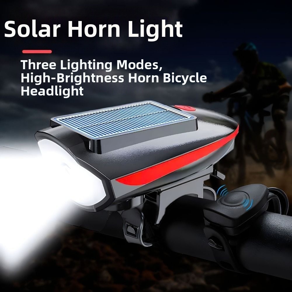 Convenient Waterproof Solar Bicycle Light 3 Modes Rechargeable Bicycle Headlight High Brightness Easy To Install Night Riding Lamp MTB
