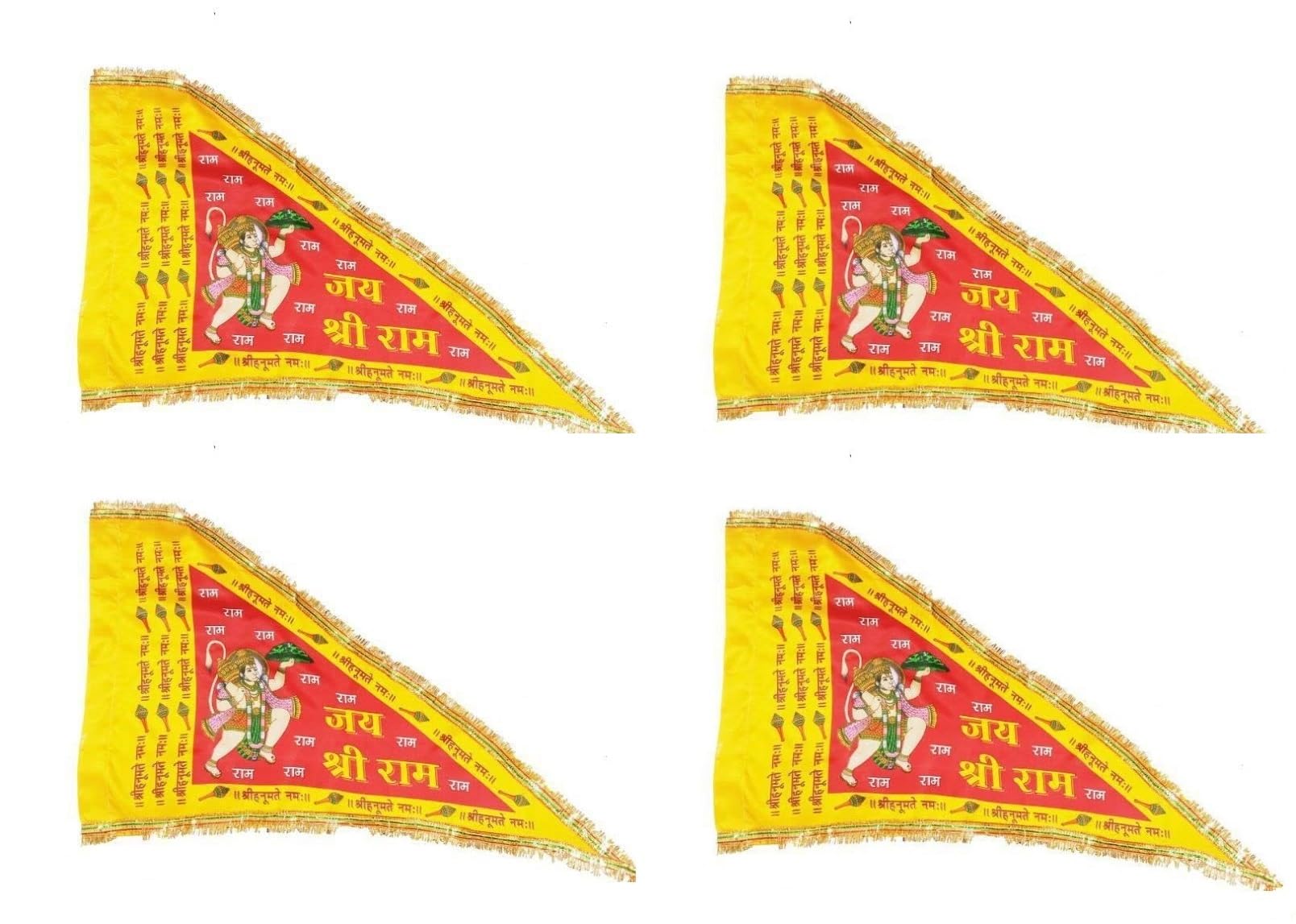 FR-KG Pack of 1 Pieces Jai Shree Ram Flag Printed Hanuman Ji Dwaj Jhanda Triangle for Home Temple Outdoor Normal Size Flag Red