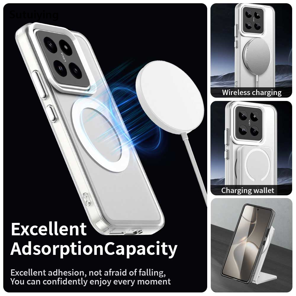 Sutuiying Candy Color Matte Translucent Case For Xiaomi 15 14T 14 Ultra Pro High Quality Magnetic For Magsafe Wireless Charge Airbags Shockproof Cover