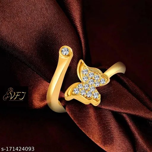 1 Pc Butterfly Rings For Women Double Layer Shiny Zircon Butterfly Adjustable Finger Ring Minimalist Jewelry-Resizable