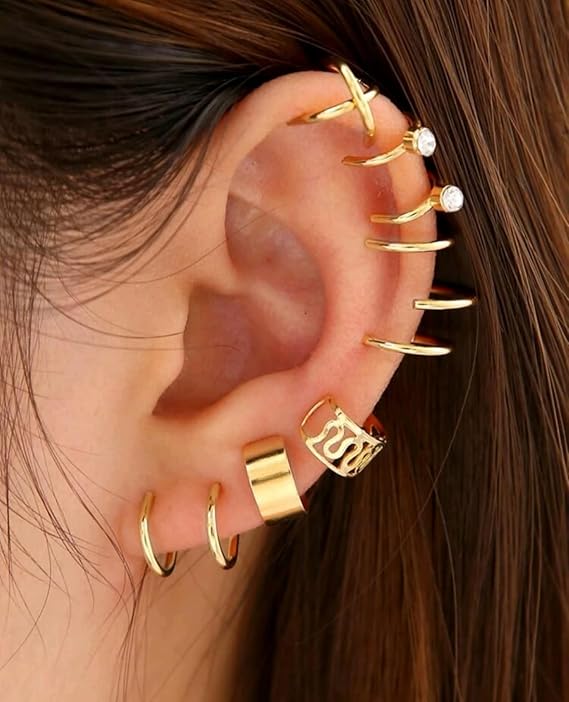 Unisex Gold Silver Ear Clip Cuffs | Non-Piercing Earrings, Beard Beads & Hair Styling Jewelry Tools for Women and Men