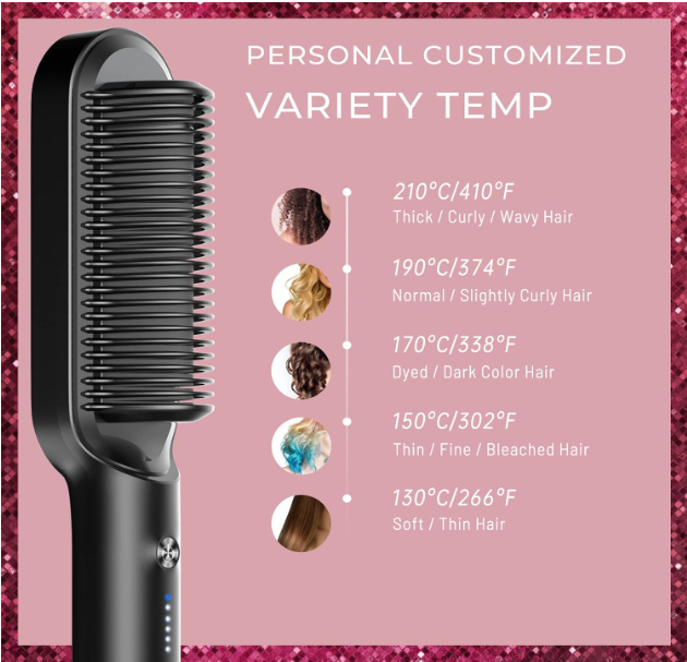 2-in-1 Hair Straightener Brush & Curler | Tymo ring curly hair straightener with 20s fast heating, 5 thermostatic level hot hair straightener combs | Hair Straightener Brush Straightening Curler Hot Comb Electric Adjustable Heat