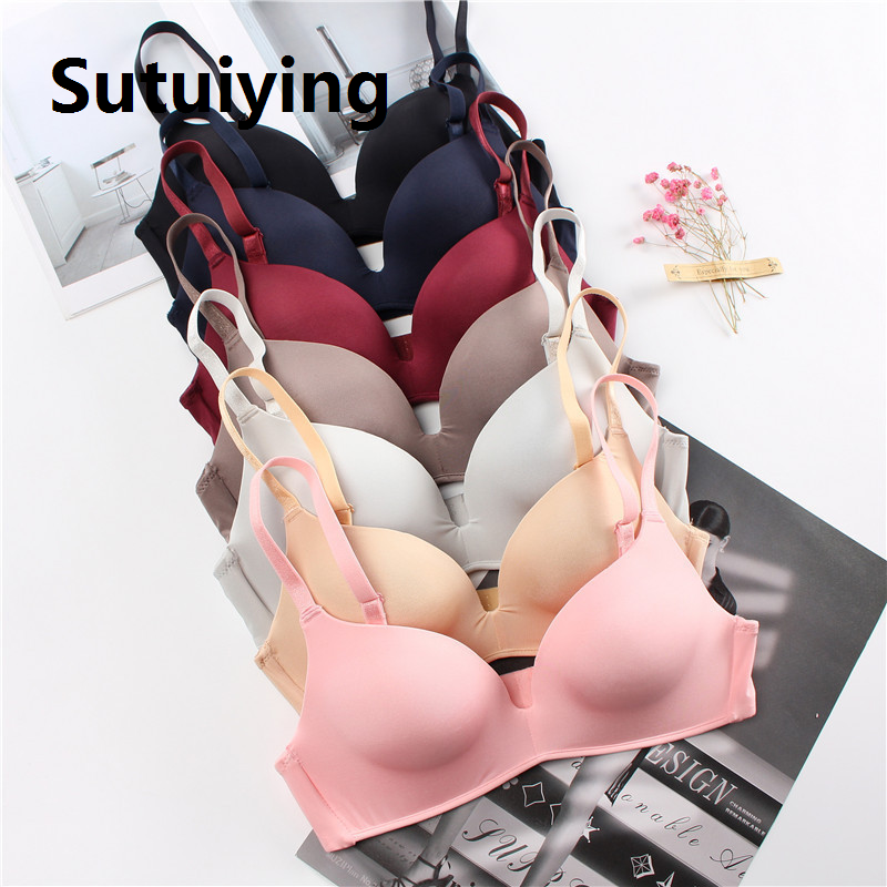 Sutuiying Women Seamless Bra Push Up Brassiere Bralette Rainbow Solid Color Female Soft Underwear Cup Lady Wire Free Lingerie Top