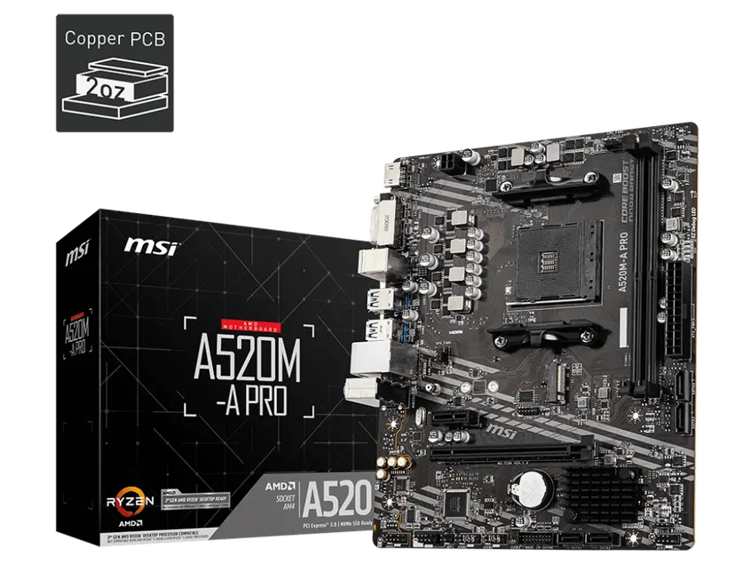 MSI A520M Pro Motherboard (AM4 Processor Support | DDR4 | 1X M.2 SSD Slot | M-ATX)